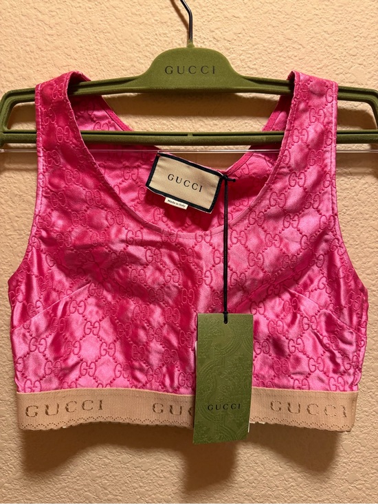 Gucci Tops - New Gucci GG Logo Pink Silk Cropped Top Bustier Size 40 / US XS